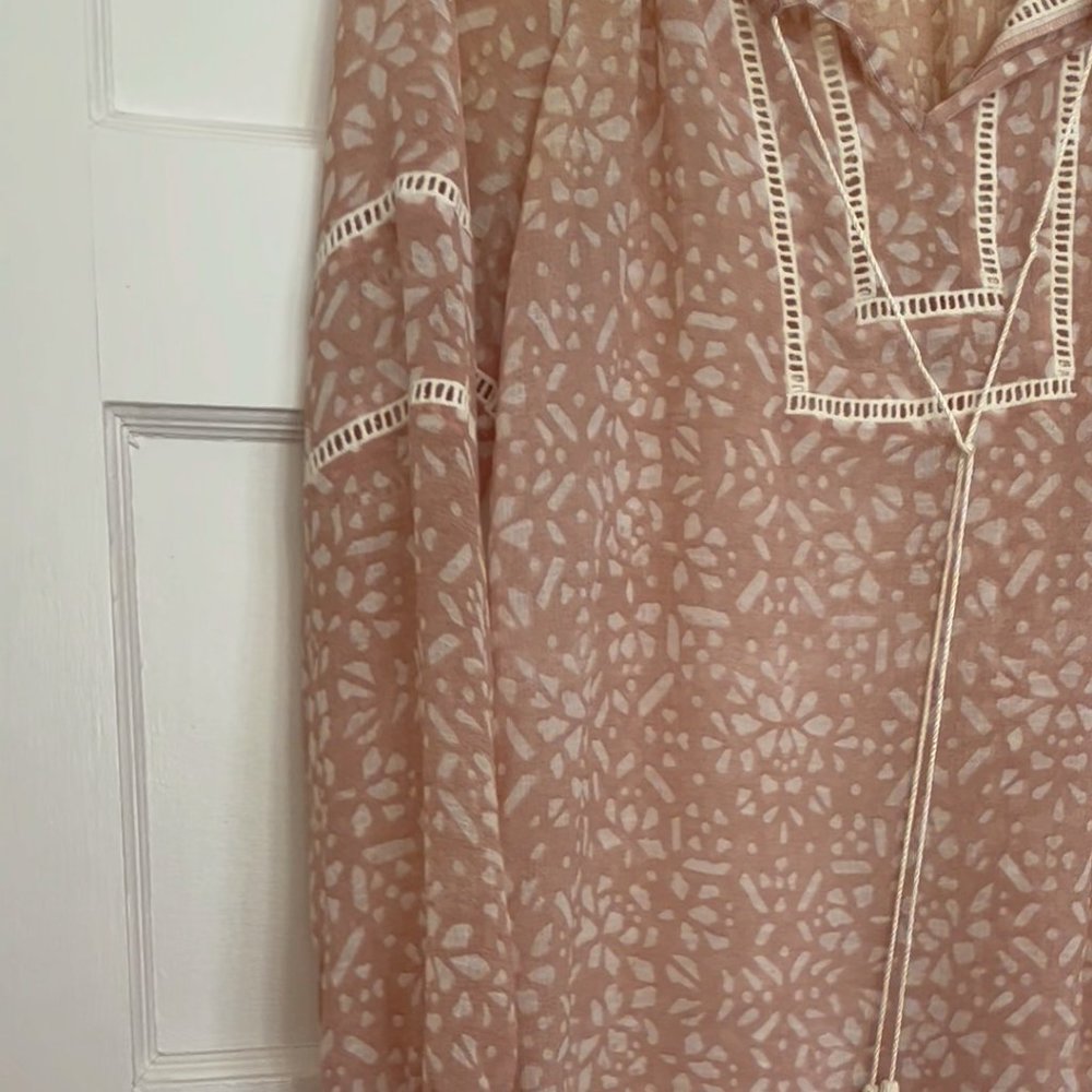 Two by Vince Camuto sheer gauzy pink boho preppy tunic top long sleeve, size XS - Picture 6 of 12